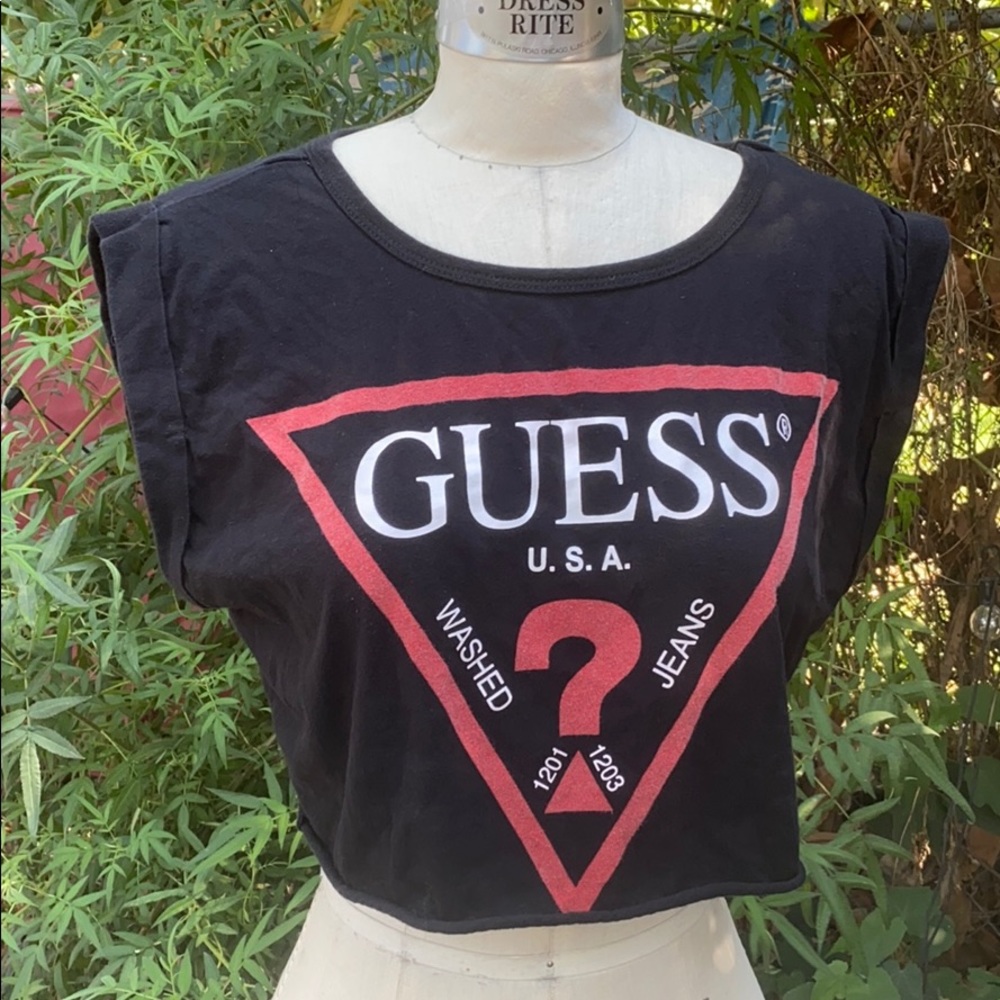 Guess Cropped Black T-shirt w/ Cuffed Sleeves